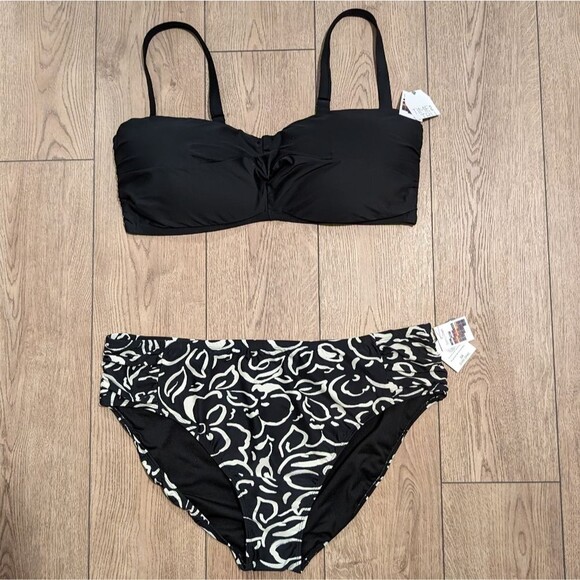 Time and Tru Other - NEW Plus Size 3X 24w 26w Bikini Swim Suit 24 26 Black White Print Swimsuit